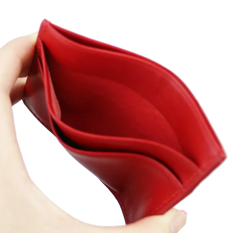 Модный красный чехол из гладкой телячьей кожи с 4 отделениями для карт и