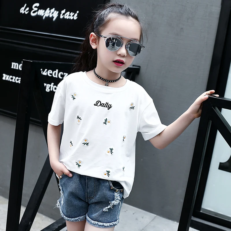 2018 футболки с цветочным принтом для девочек школьная форма хлопковые детские