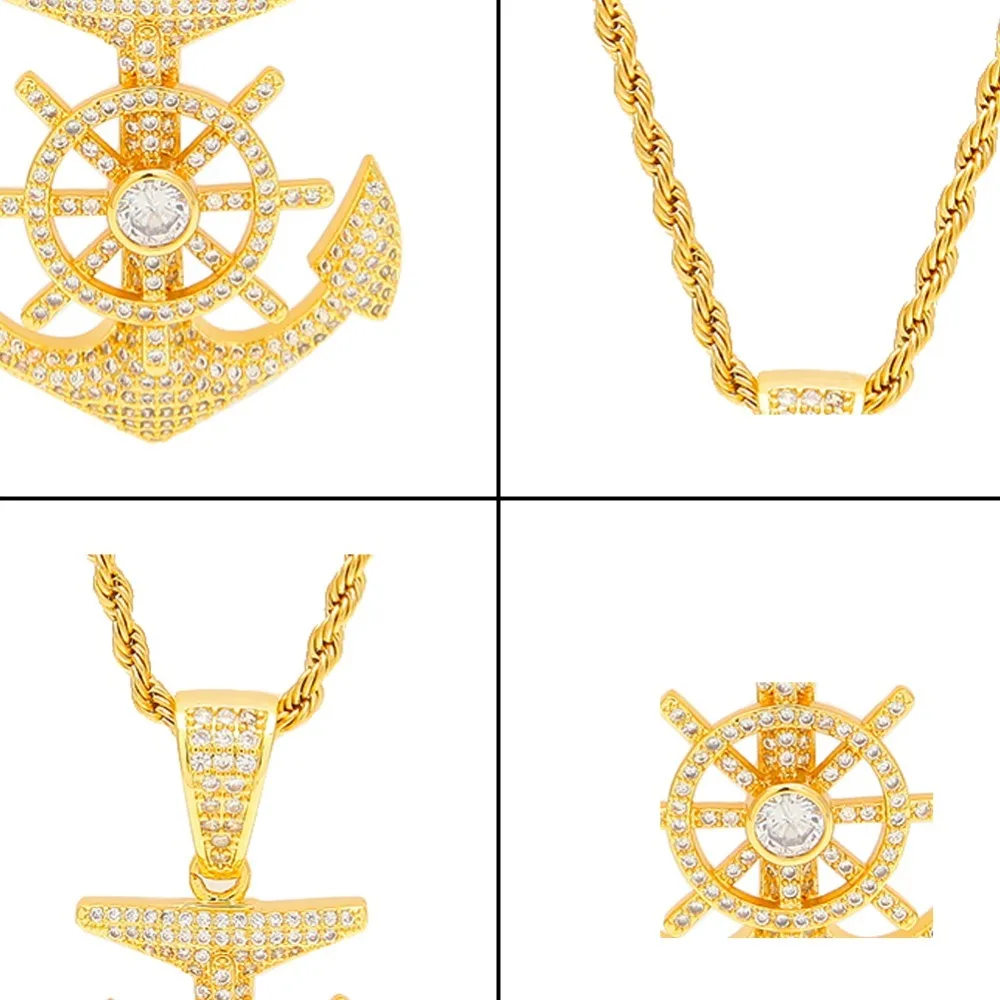 Шикарный Король на заказ якорь CZ кулон ожерелье хип хоп полный Iced Out кубический цирконий Золотой Серебряный CZ камень