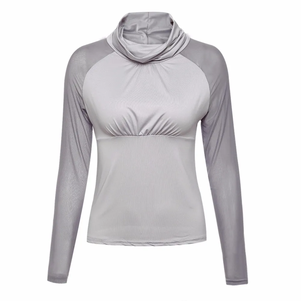 Элегантная женская блузка 2017 прозрачная сетчатая с длинным рукавом лоскутные