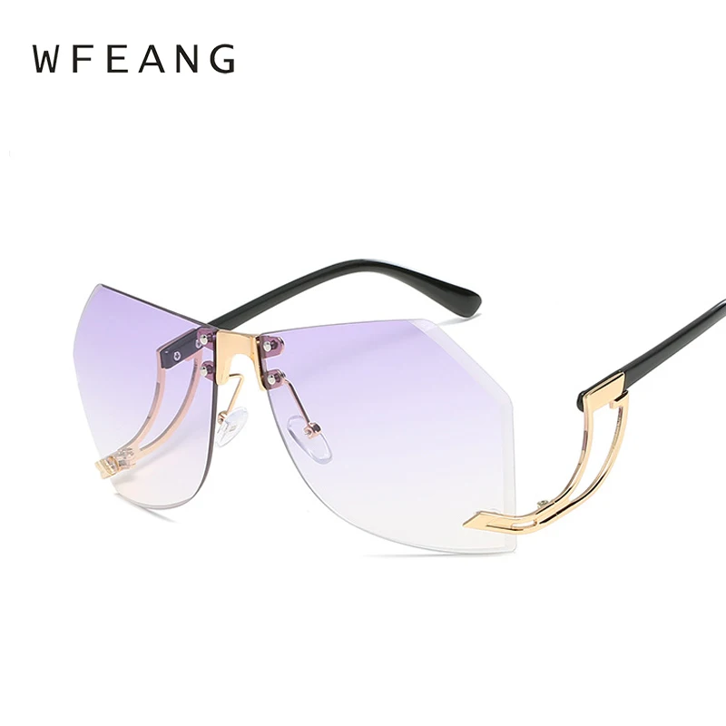 WFEANG без оправы градиентный солнцезащитные очки для женщин Роскошные брендовая