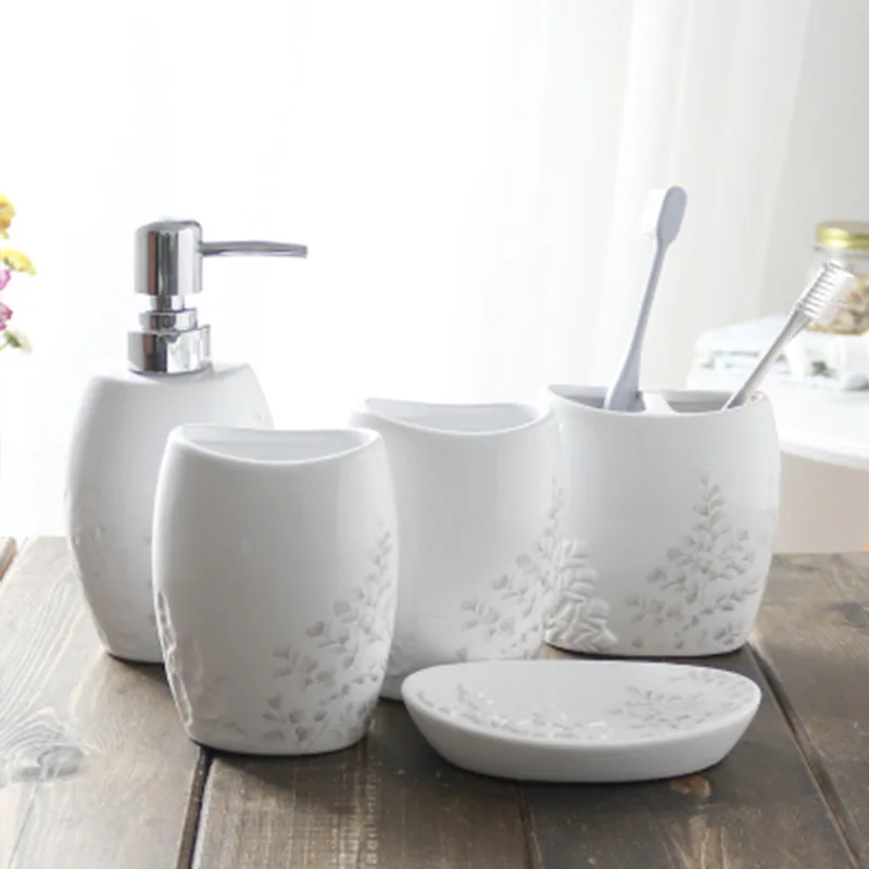 5pcs white Wourmth Китай керамический набор для ванной комнаты 6 шт. с лотком фарфор креативный Фламинго свадебный подарок 5 шт. зубная щетка чашка жидкая бутылка - Цвет: 5pcs white