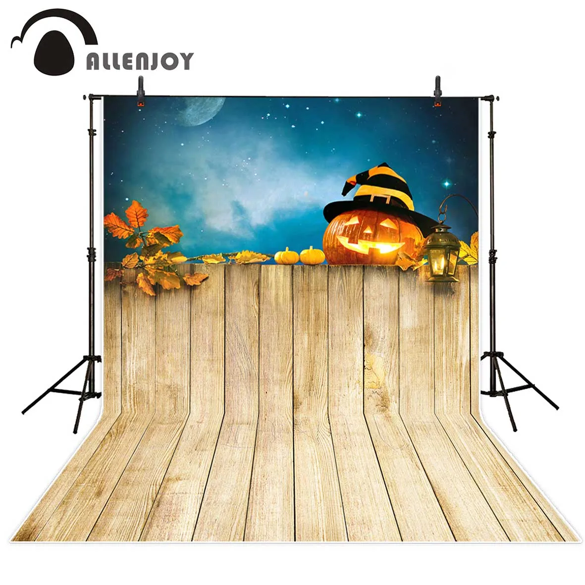 Allenjoy Фото фоны деревянная доска листья фонарь ночное небо Тыква винил фотосессия