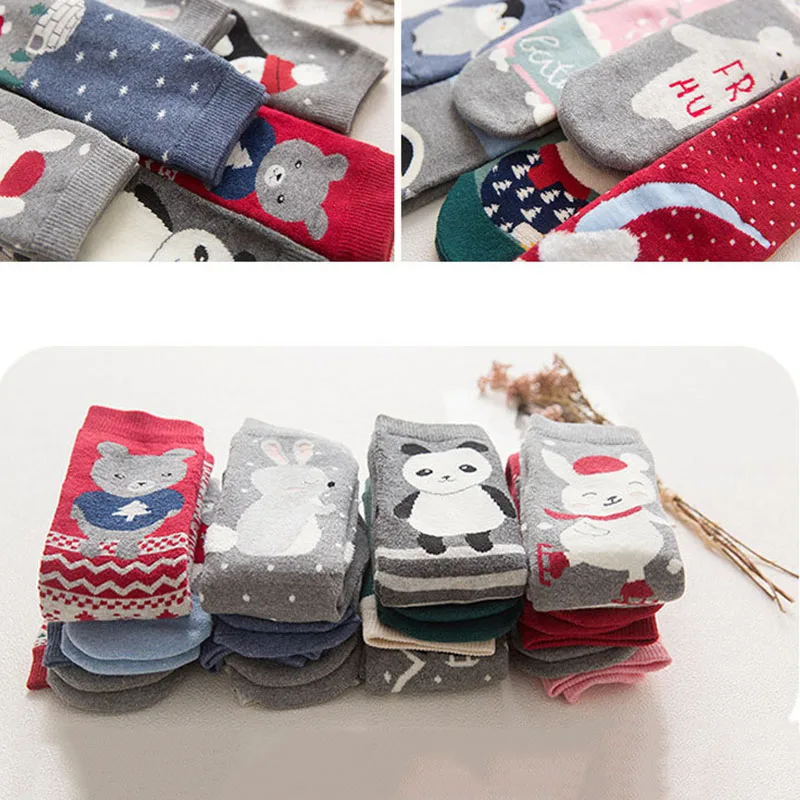 5 пар женские носки с рисунками животных толстые милые забавные рисунком