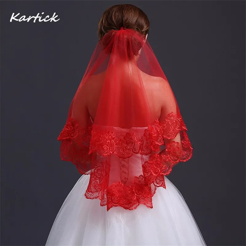 

Новые модные свадебные вуали с аппликацией по краям белый/слоновая кость/Красный Короткие свадебные аксессуары элегантные романтические с...