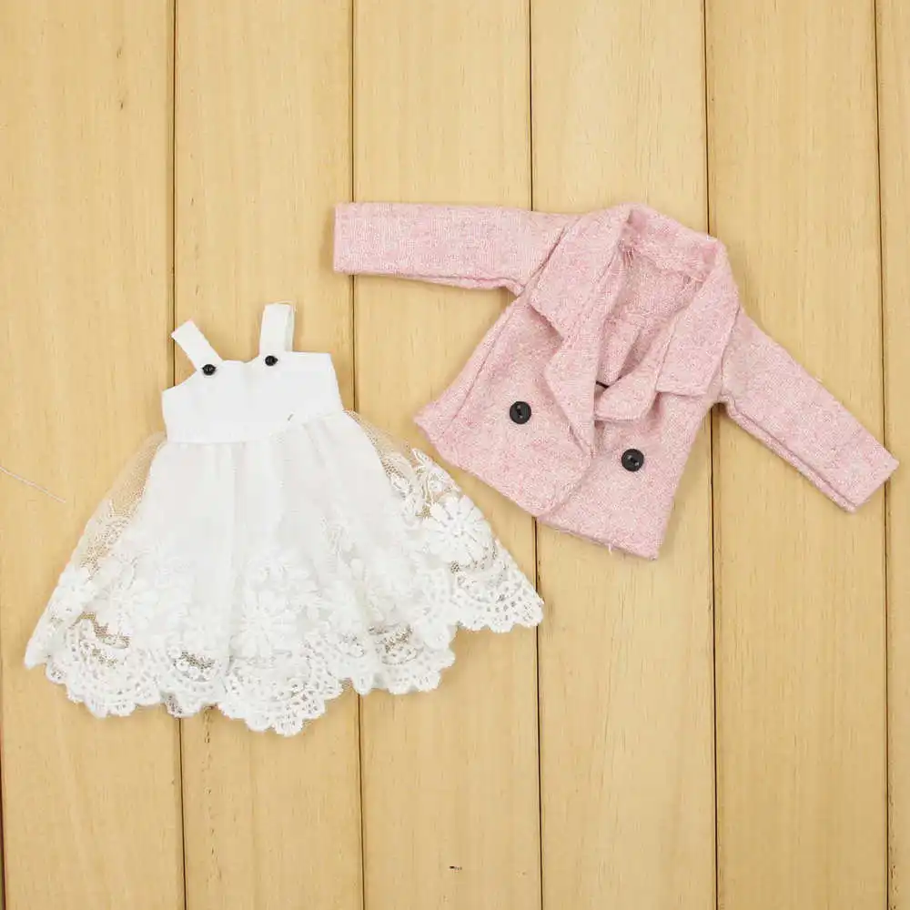 one Set Одежда для 1/6 года; комплект из 2 предметов; кружевное платье; розовое пальто - Цвет: one Set