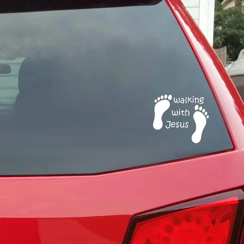 

YJZT 17.8CM*15.8CM Walking With Jesus Vinyl Car Motorcycle Sticker Decals Black Silver C13-00085
