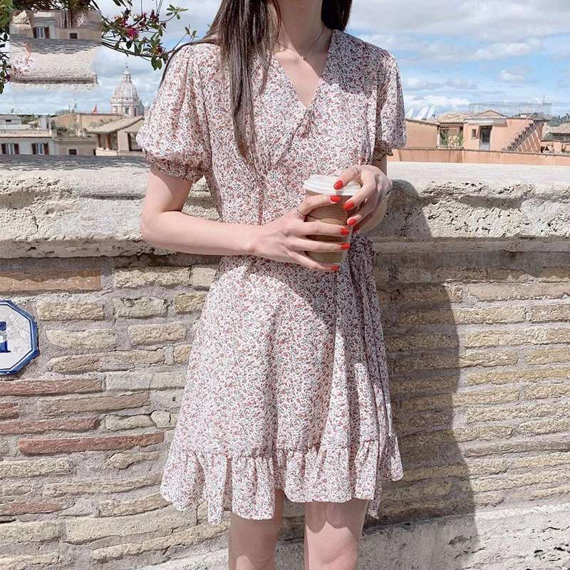 Свежее Цветочное платье женское корейское японское консервативное Стильное