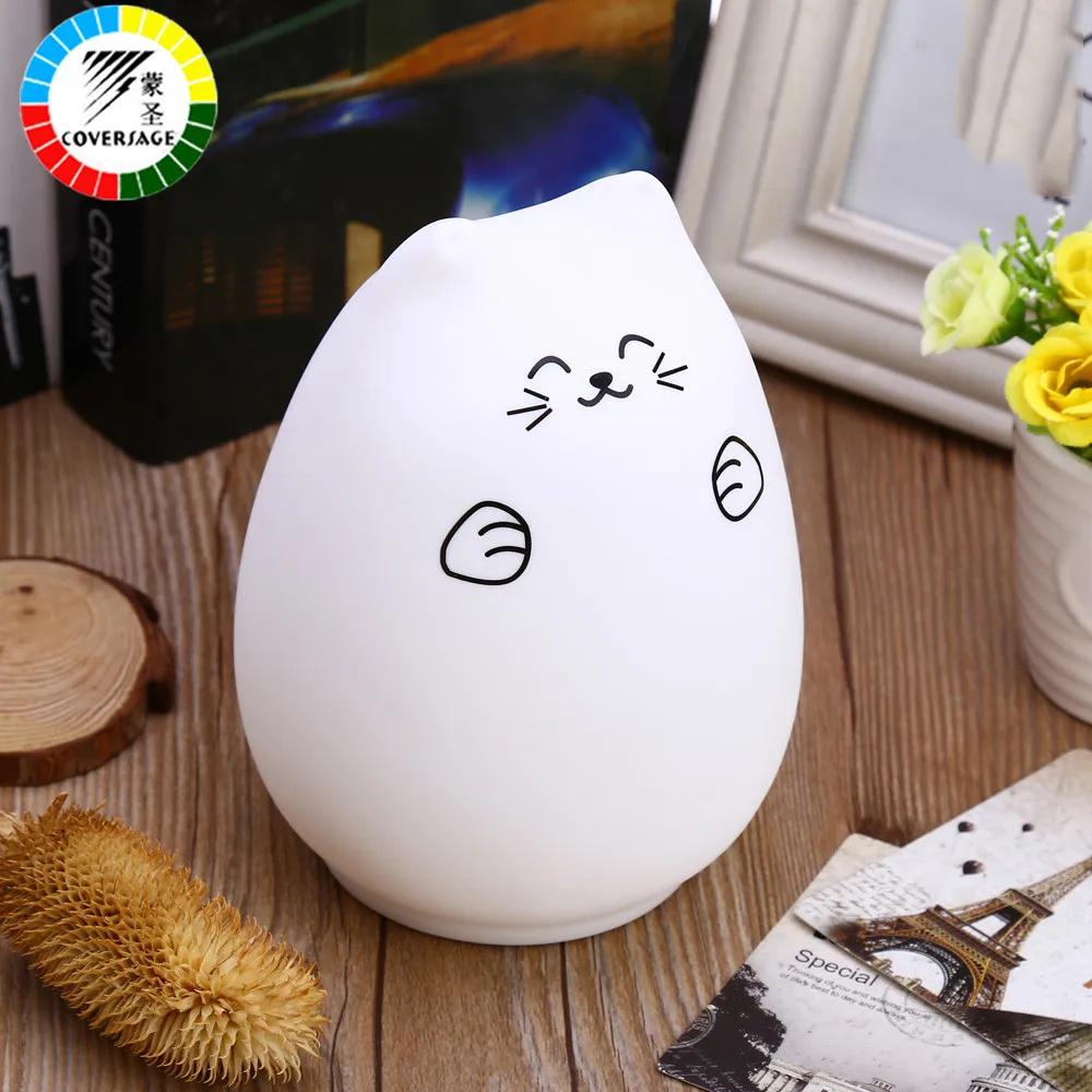 Coversage Красочный датчик движения Led Cat дети животное ночник мягкий мультфильм