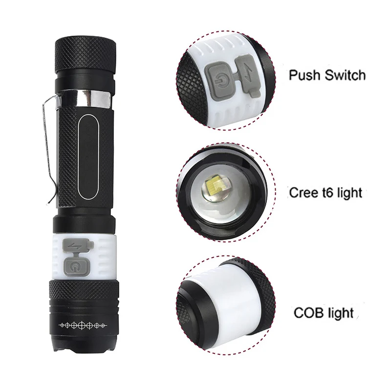 SHGO LED USB Перезаряжаемый фонарик 3 режима Ручной зарядный для кемпинга пешего