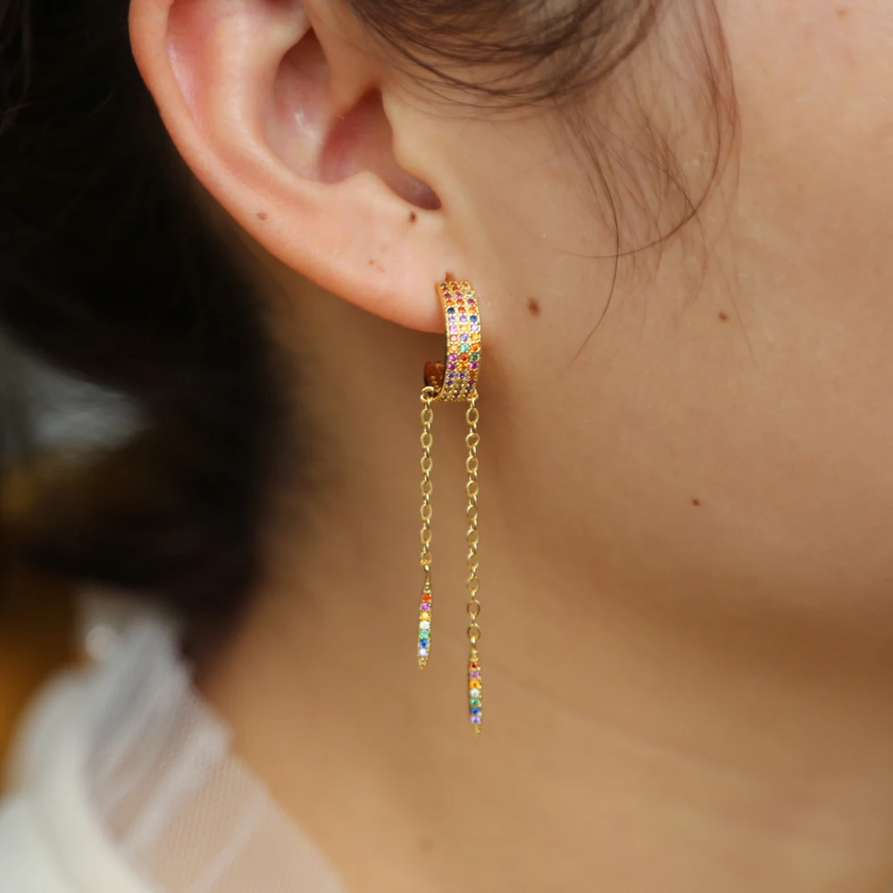 

Classic Gold color Colorful CZ Rainbow Geometric Drop charm Earrings for Women Fashion gorgeous women Jewelry