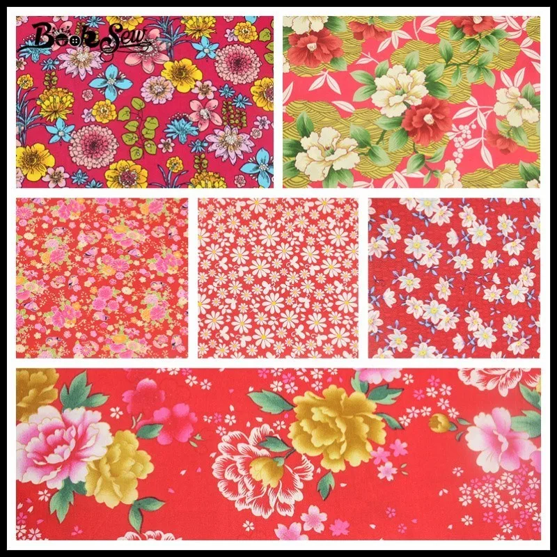 Booksew 100% хлопчатобумажная Поплиновая ткань серия цветов дизайн 6 шт./лот красная