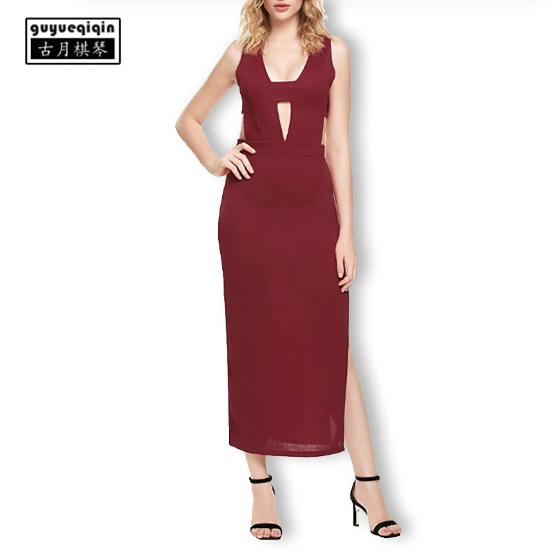 Women Dress European New Arrival Bodycon 2018 Summer Sleeveless Hem Fork Sexy Pencil High Waist Night Club Dresses | Женская одежда