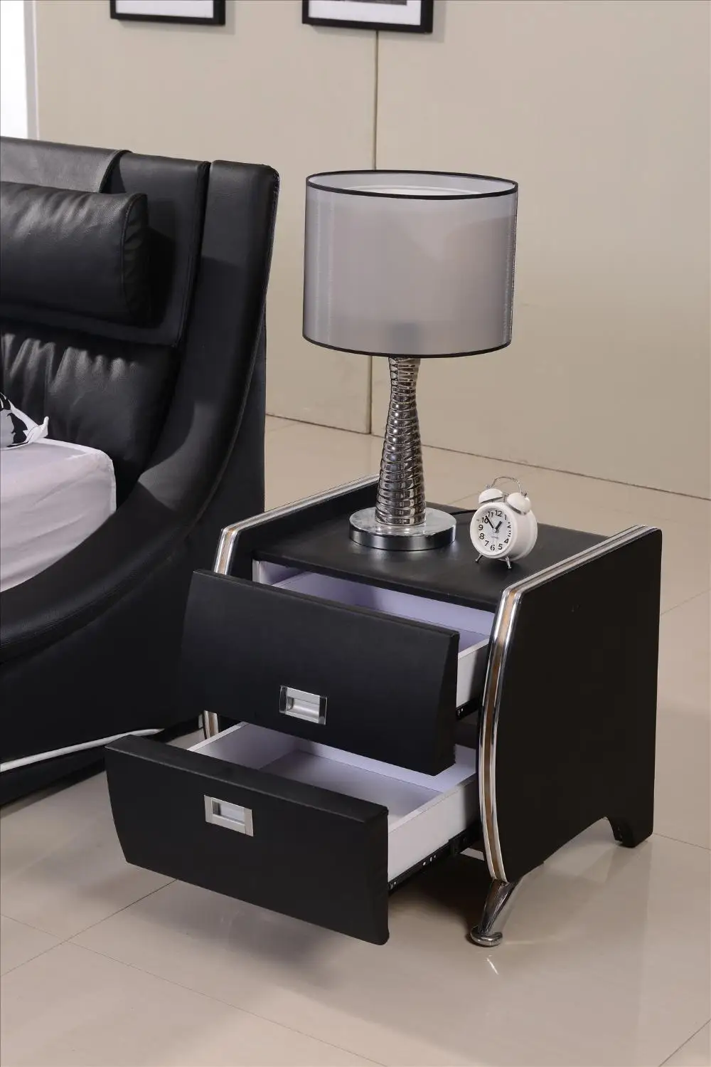 Кристалльная тянутая комфортабельный черный кожаный подголовник кровать из