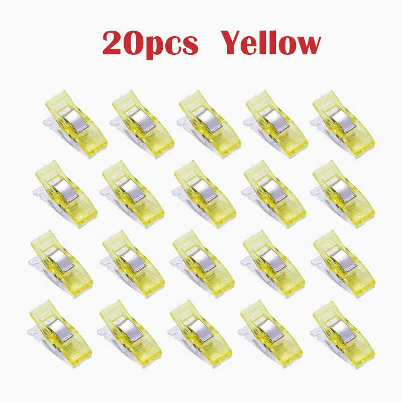 20pcs Yellow LMDZ 20 шт. пластиковые зажимы для шитья, для шитья, крафта, вязания крючком, безопасные зажимы разных цветов, скрепки для бумаги - Цвет: 20pcs Yellow