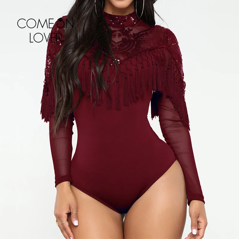 Comeonlover женские комбинезоны с кисточками и блестками боди длинным рукавом
