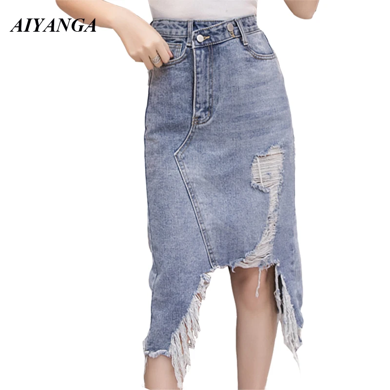 Новинка женские джинсовые юбки весна лето 2019 с высокой талией для женщин Модная