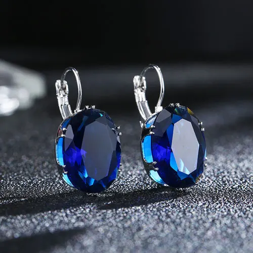 Blue Горячая Кристалл овальной формы серьги 6 цветов кубического циркония обруч с камнем Серьги для женщин и девочек модные вечерние ювелирные изделия - Окраска металла: Blue