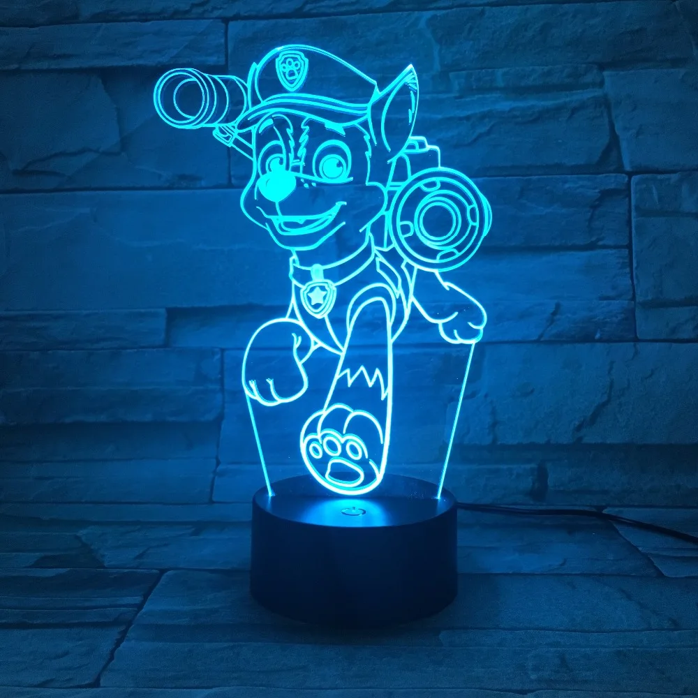 Большая распродажа патрулирование 3D светодиодный ночник собака Doggy мальчик Glow 7