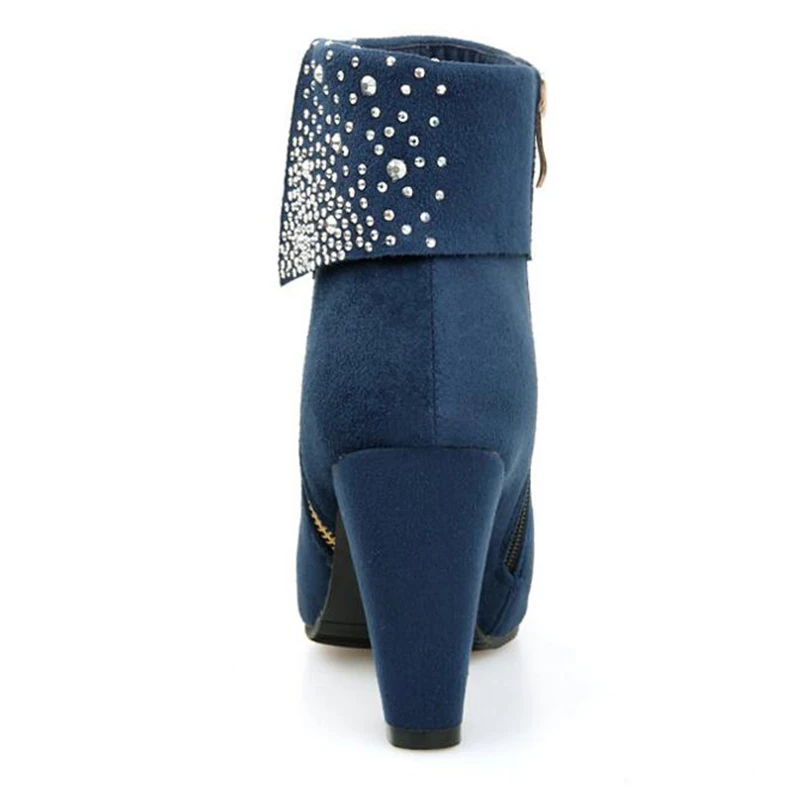 Женские ботильоны на толстом каблуке молнии размеры 34 43|rhinestone ankle boots|fashion bootsankle