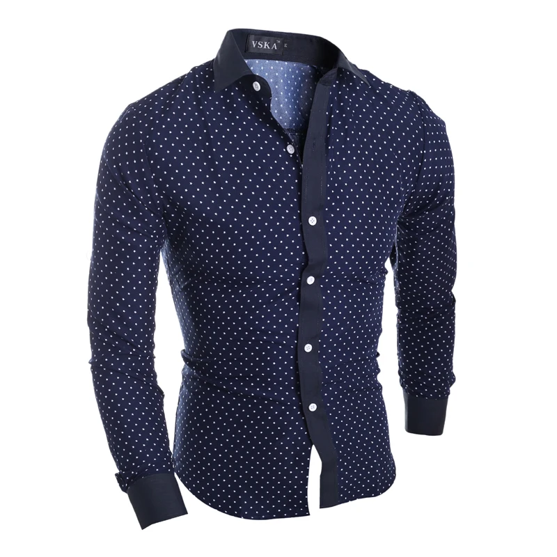 Мужская рубашка с длинным рукавом и принтом в виде звезд Camisa Masculin приталенная