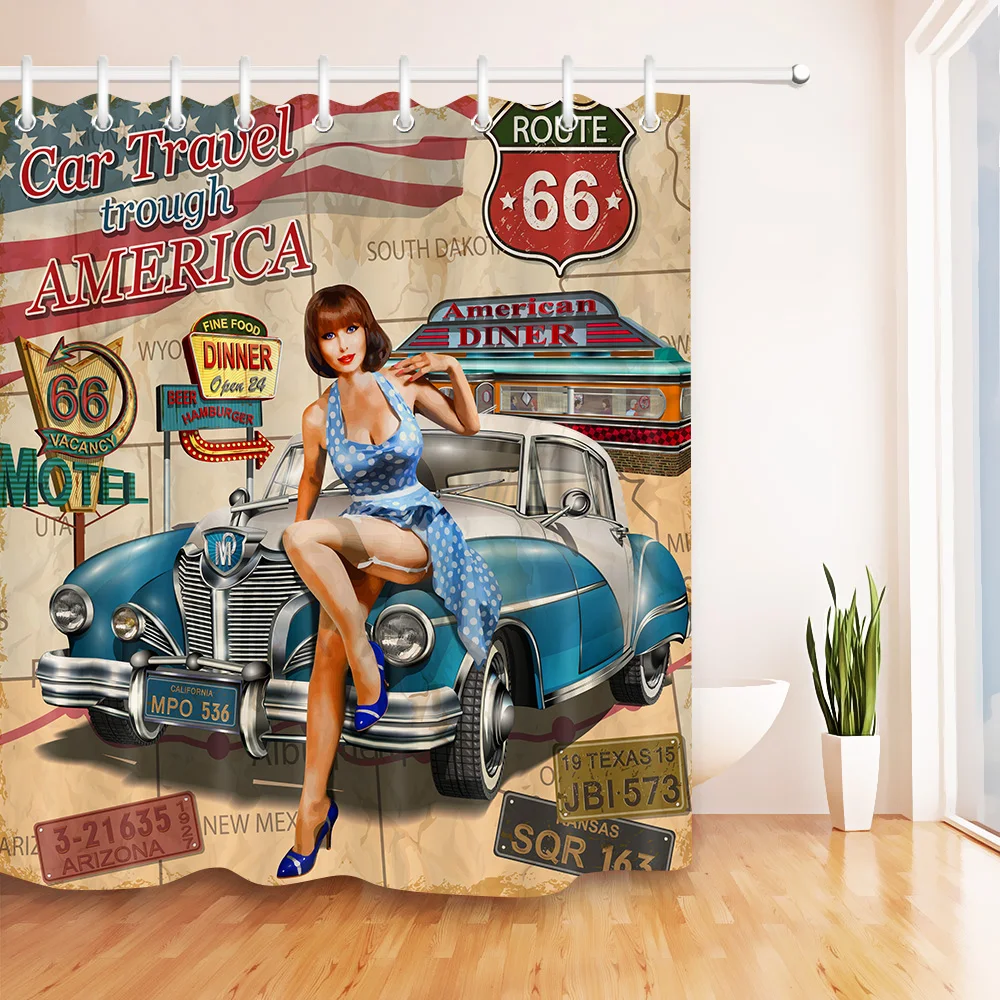 Водонепроницаемая занавеска для душа из полиэстера Route 66|Шторы душа| |