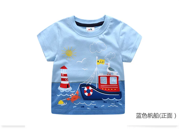 product as picture Г. Летняя От 2 до 10 лет детская одежда на день рождения базовые Топы в полоску с короткими рукавами, с принтом динозавра, машины, футболка с героями мультфильмов для маленьких мальчиков - Цвет: product as picture