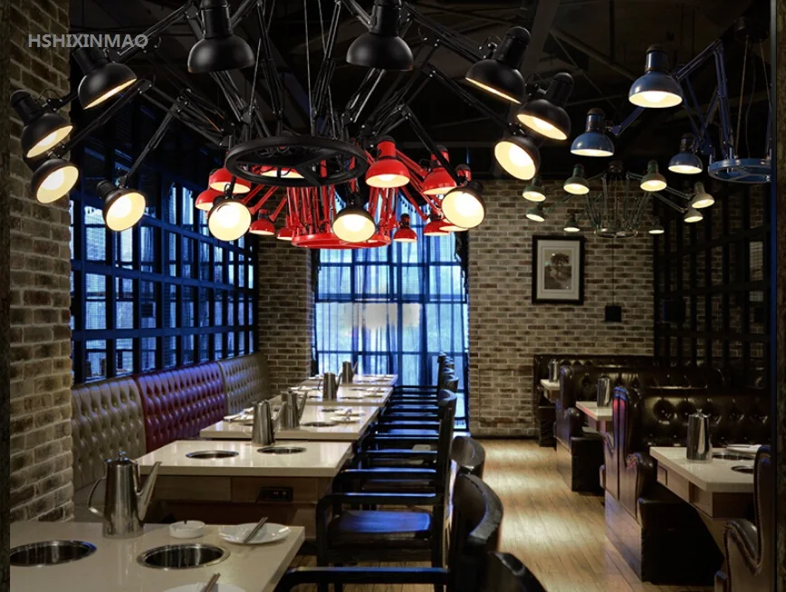 Американская Ретро промышленная Выдвижная железная люстра-паук креативная