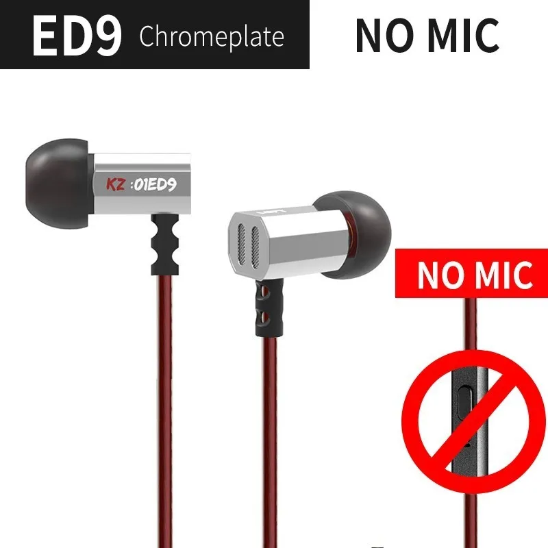 Silver no mic KZ ED9 супер чаша настройки сопла наушники в ухо Мониторы HiFi наушники с микрофоном прозрачный звук - Color: Silver no mic