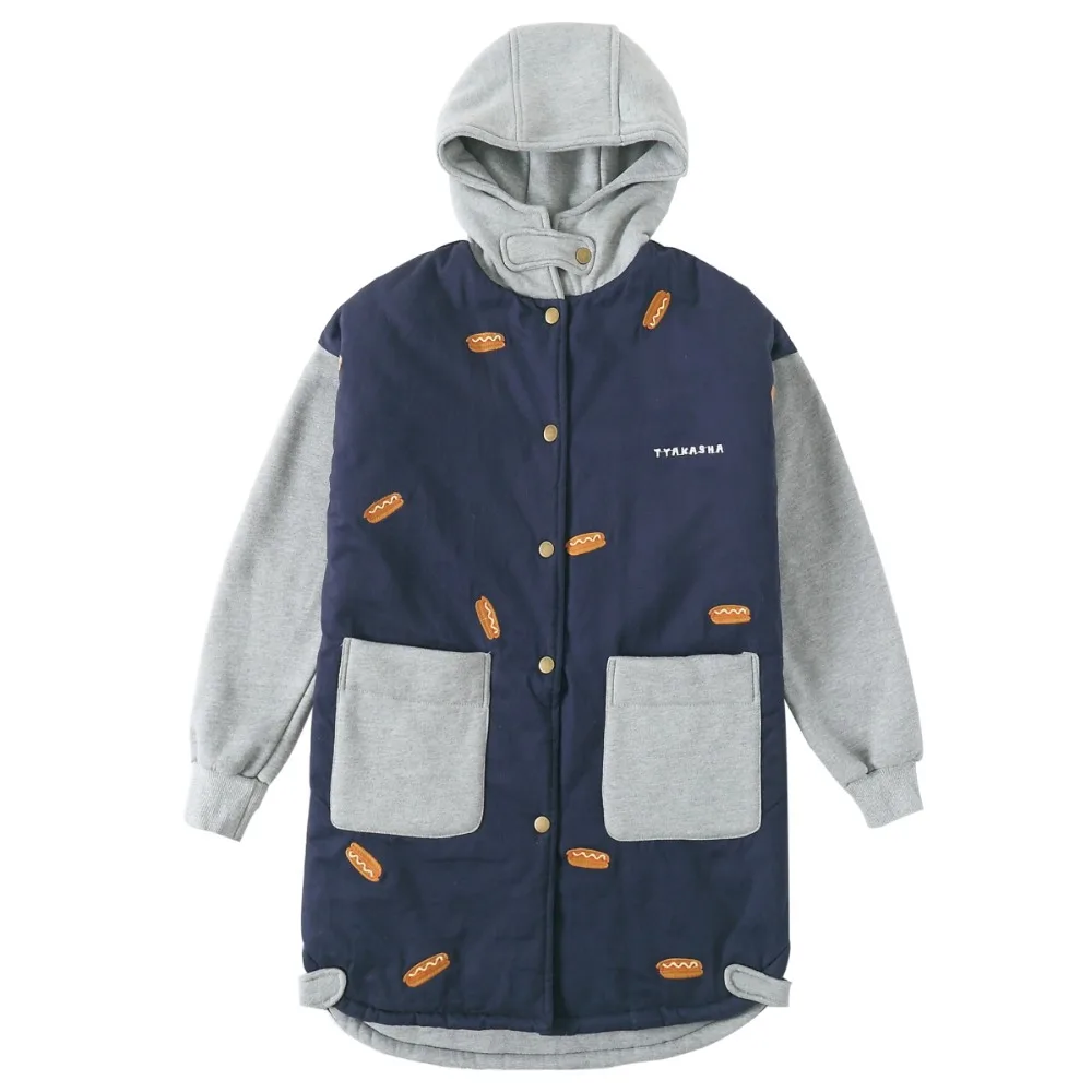 Женская теплая куртка с капюшоном длинная свободная парка хлопковой подкладкой