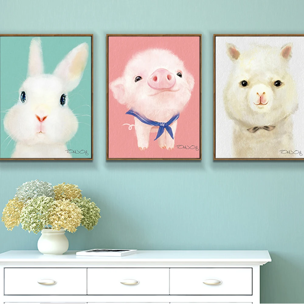 Картина WANGART для детей в скандинавском стиле с изображением кролика свиньи пива
