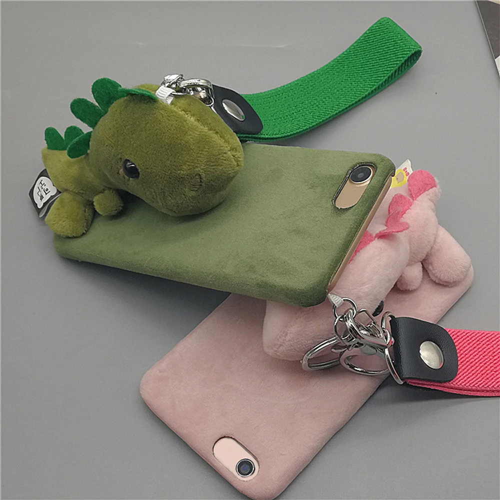 Мультяшная кукла игрушка динозавр чехол для телефона, 3d милый плюшевый ремешок Kawaii мягкий теплый чехол с кронштейном подставка для телефона 7 8 чехол оболочка