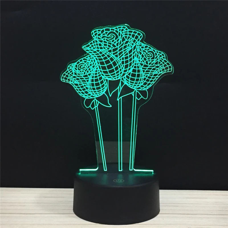 3D Роза День Святого Валентина Красочный Свет сенсорный свет LED Чистая любовь