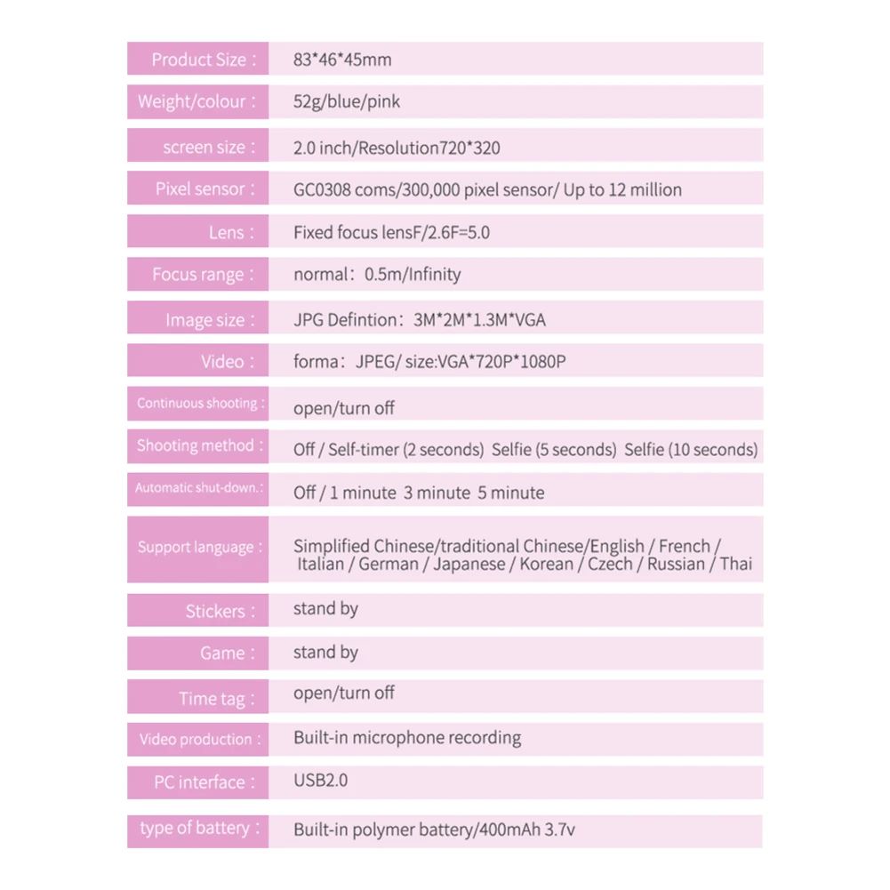 

Kids Camera Sports Double Lens Digital Camera Video Recorder Cute Camera Toys Gift Room Decor Furnishing Articles Toys