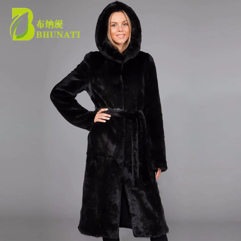 

Oversized Winter Warm Hooded Long Faux Fur Coat with Belt 2019 New Solid Casual Long sleeve Women Fur Jacket Large Size Outwear
