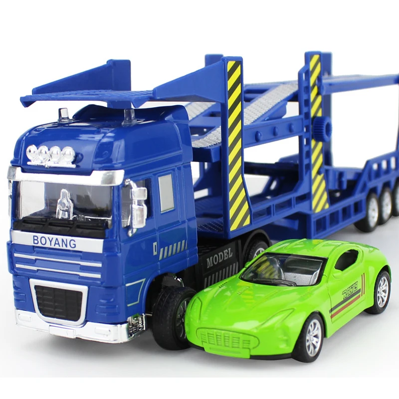 Double-Deck Flatbed Trailer Car Model Toy Transporter Alloy Engineering Vehicle Simulation 1:50 Children's Truck | Игрушки и хобби