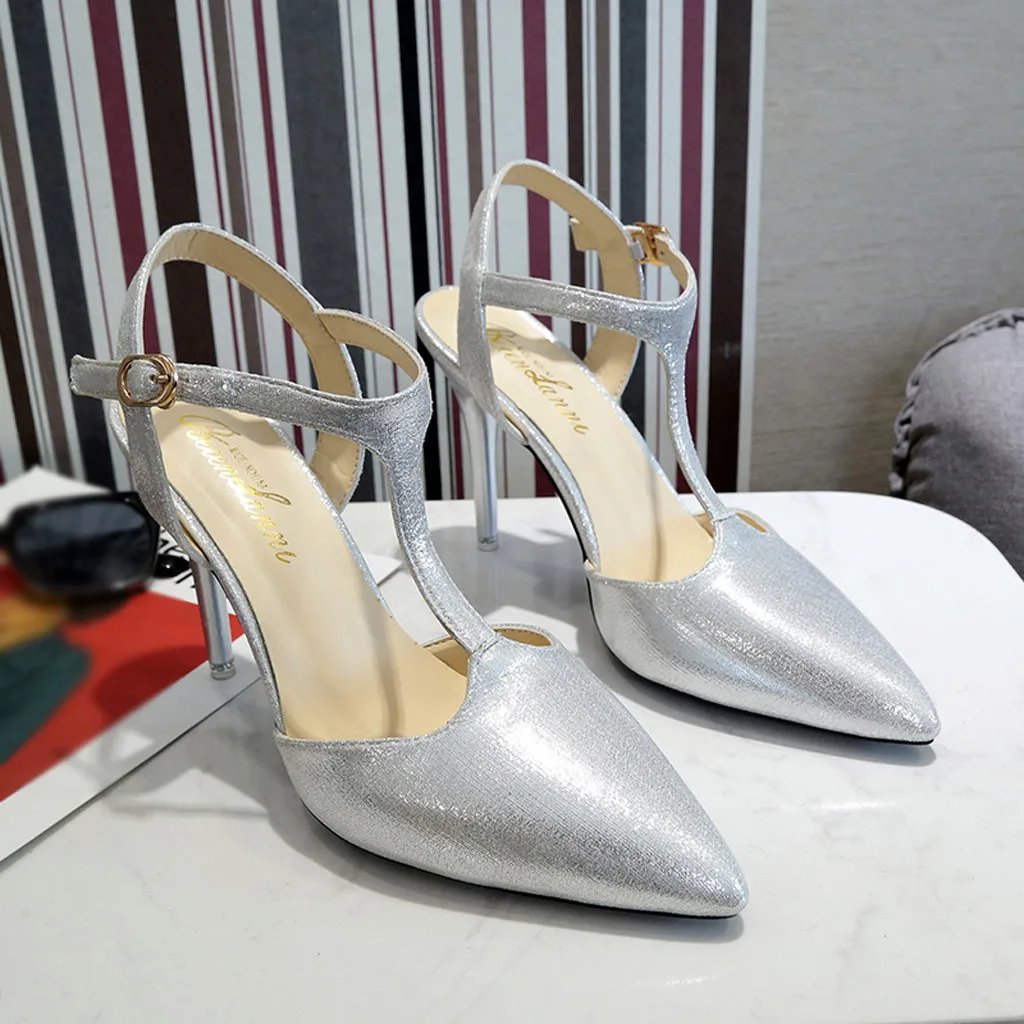 Женские вечерние босоножки SAGACE черные на высоком каблуке-шпильке с острым носком