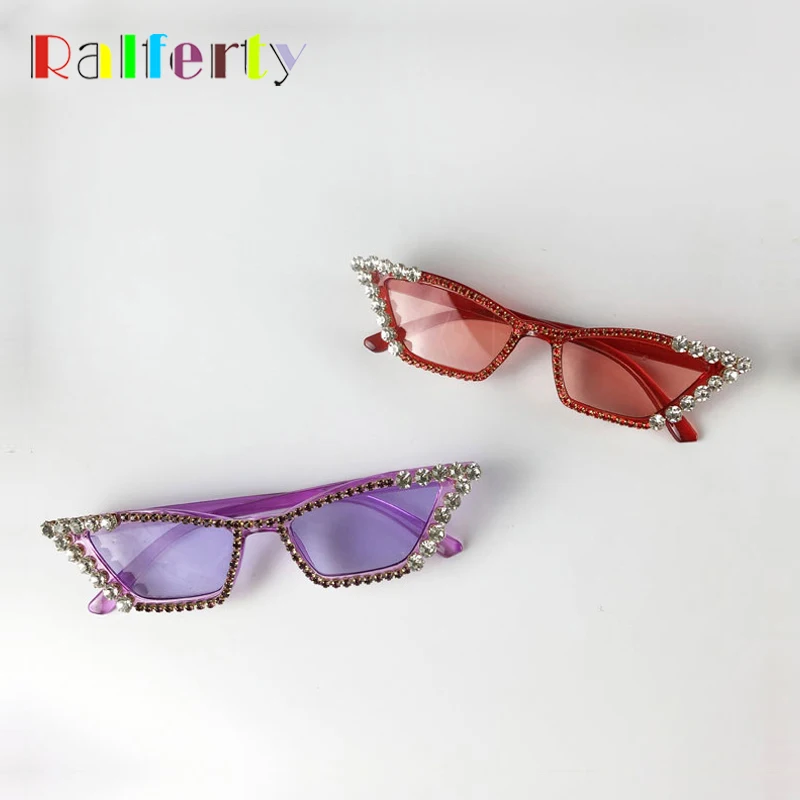 Ralferty Luxury Ladies Small Cat Eye Sunglasses Women Rhinestone Crystal Sun Glasses UV400 Protection Bling Eyewear Shades G1902 |