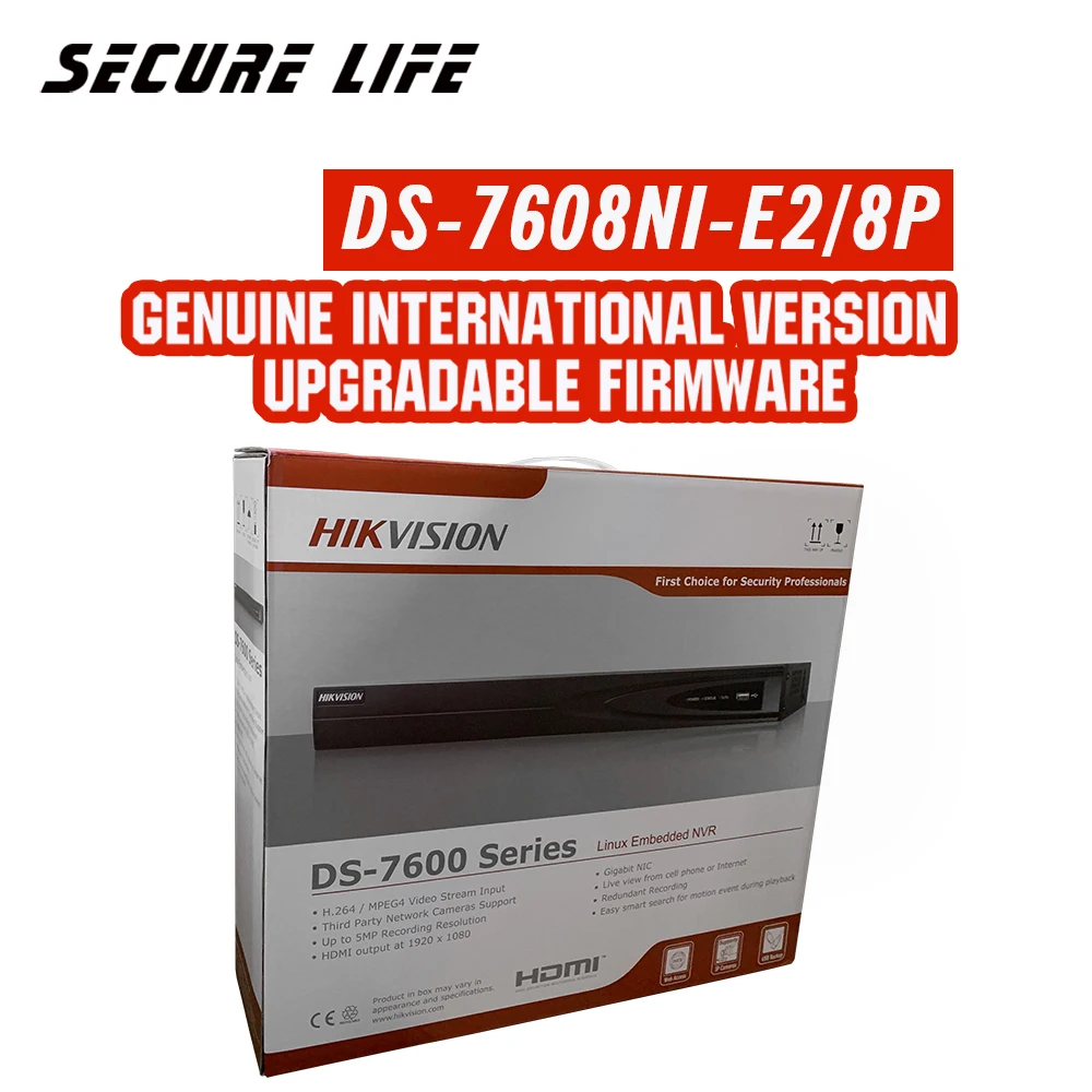 In stock DS-7608NI-E2/8P 8ch NVR 2SATA 8 POE ports HDMI and VGA output embedded plug &amp play H.264 English version | Безопасность и