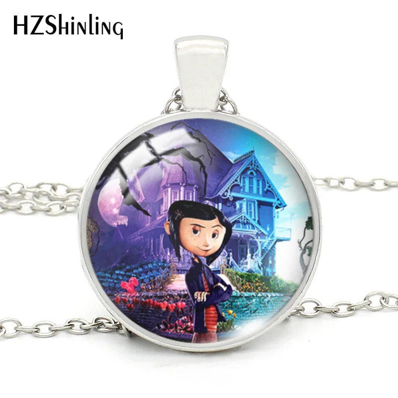 Coraline For Women Any Gift Fashion Silver Plated Glass Necklace Coraline Ghost MAMA Movie Pattern Glass Jewelry Gifts