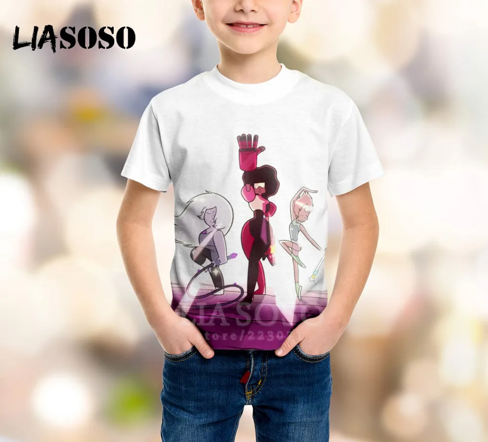LIASOSO Новая детская одежда 3D принт мультфильм аниме Стивен Вселенная футболка Детский свитер для мальчиков и девочек пуловер с короткими рукавами B028