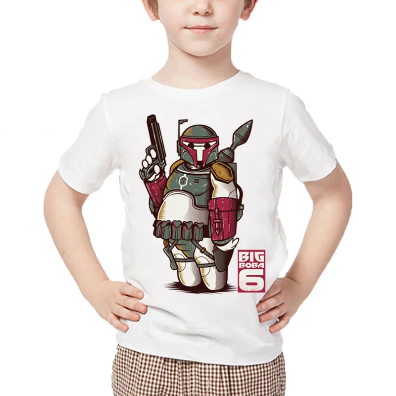 Boba Fett/футболка с принтом Fan Club для мальчиков Детские забавные летние белые топы