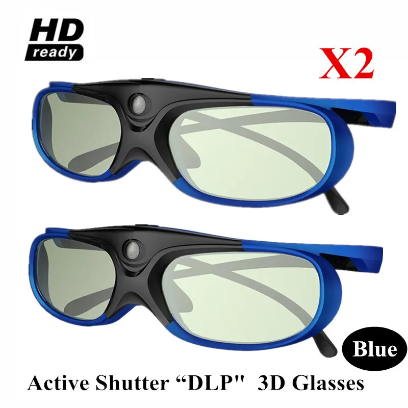 BLUE 2x DLP Link 3D очки для проекторов активные затвор 3D очки домашний кинотеатр 3D готовые очки Beamer фильм перезаряжаемый - Цвет: BLUE