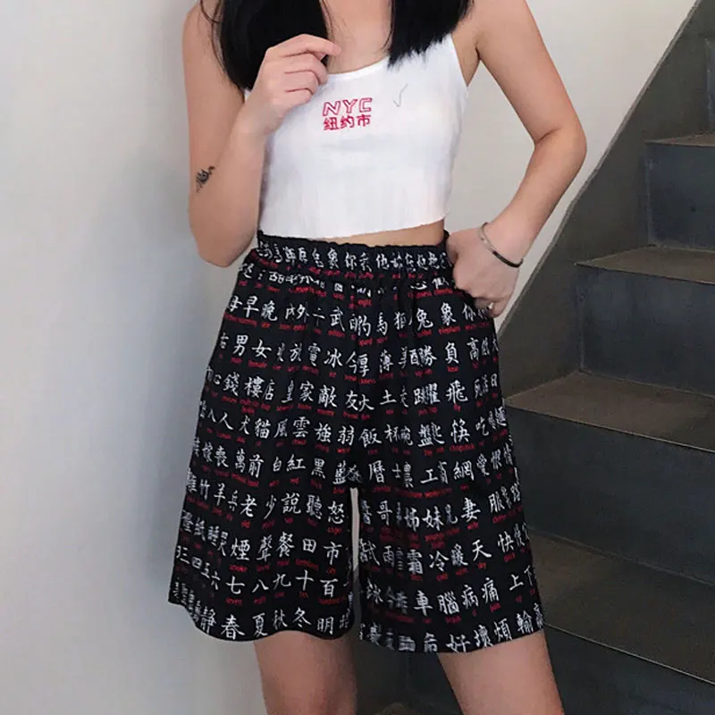 New Summer Shorts Women Retro Printed High Waist Loose 2019 Fashion Harajuku Bf Streetwear Grunge Style Unisex | Женская одежда