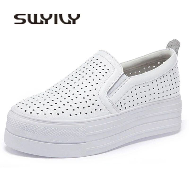 Кроссовки swyivy; туфли-лодочки на платформе; тонкие туфли; коллекция года; сезон осень; белая женская повседневная обувь; кроссовки из натуральной кожи с рифленой подошвой для студентов