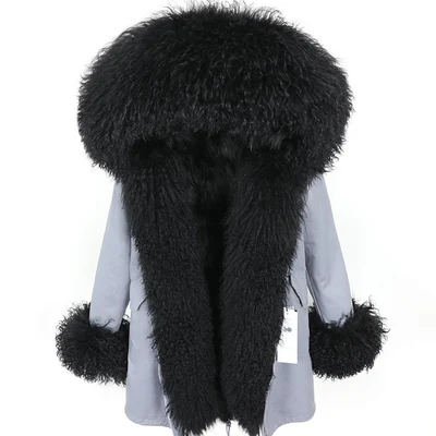 14 OFTBUY, зимняя женская куртка, большое натуральное меховое пальто, парка, монгольский овечий мех, воротник, Лисий мех, подстежка, длинное пальто, уличная мода - Цвет: 14