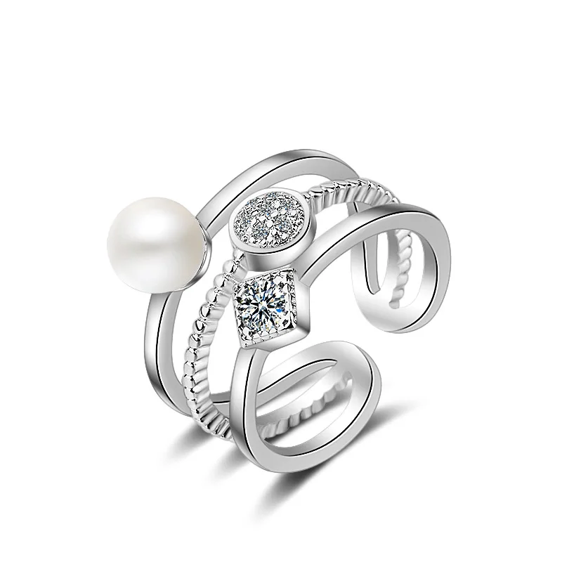 

New 925 Sterling Silver Jewelry Rings For Women Trendy Pearl Shiny CZ Zircon Resizable Rings Birthday Gift Cheap