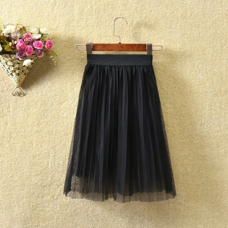 girl skirts black Школьные юбки для девочек осенне-летние сетчатые юбки-пачки детская одежда принцессы с высокой талией розовый, черный, белый, черный, серый - Цвет: girl skirts black