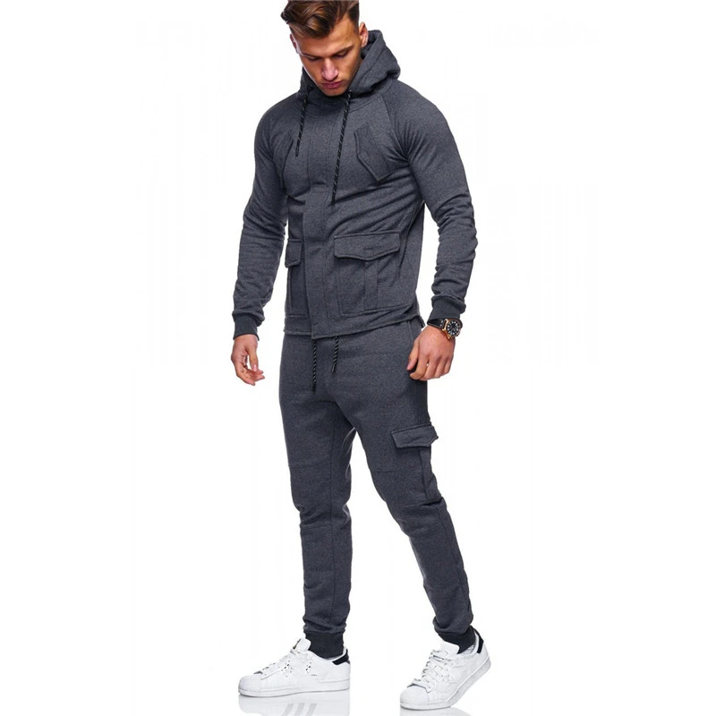 Dark Gray Set Мужские спортивные костюмы, куртка с капюшоном, спортивный костюм, спортивные костюмы, новая спортивная одежда, мужские спортивные комплекты, однотонный спортивный костюм, мужская одежда - Цвет: Dark Gray Set