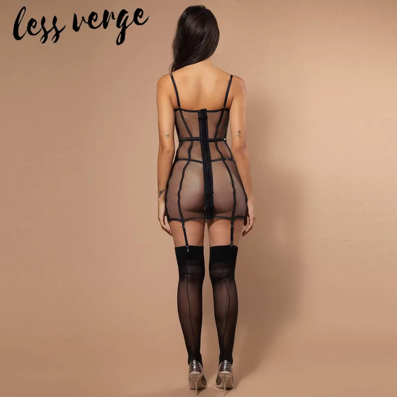 Lessverge прозрачное Сетчатое черное сексуальное Клубное платье женское белое без